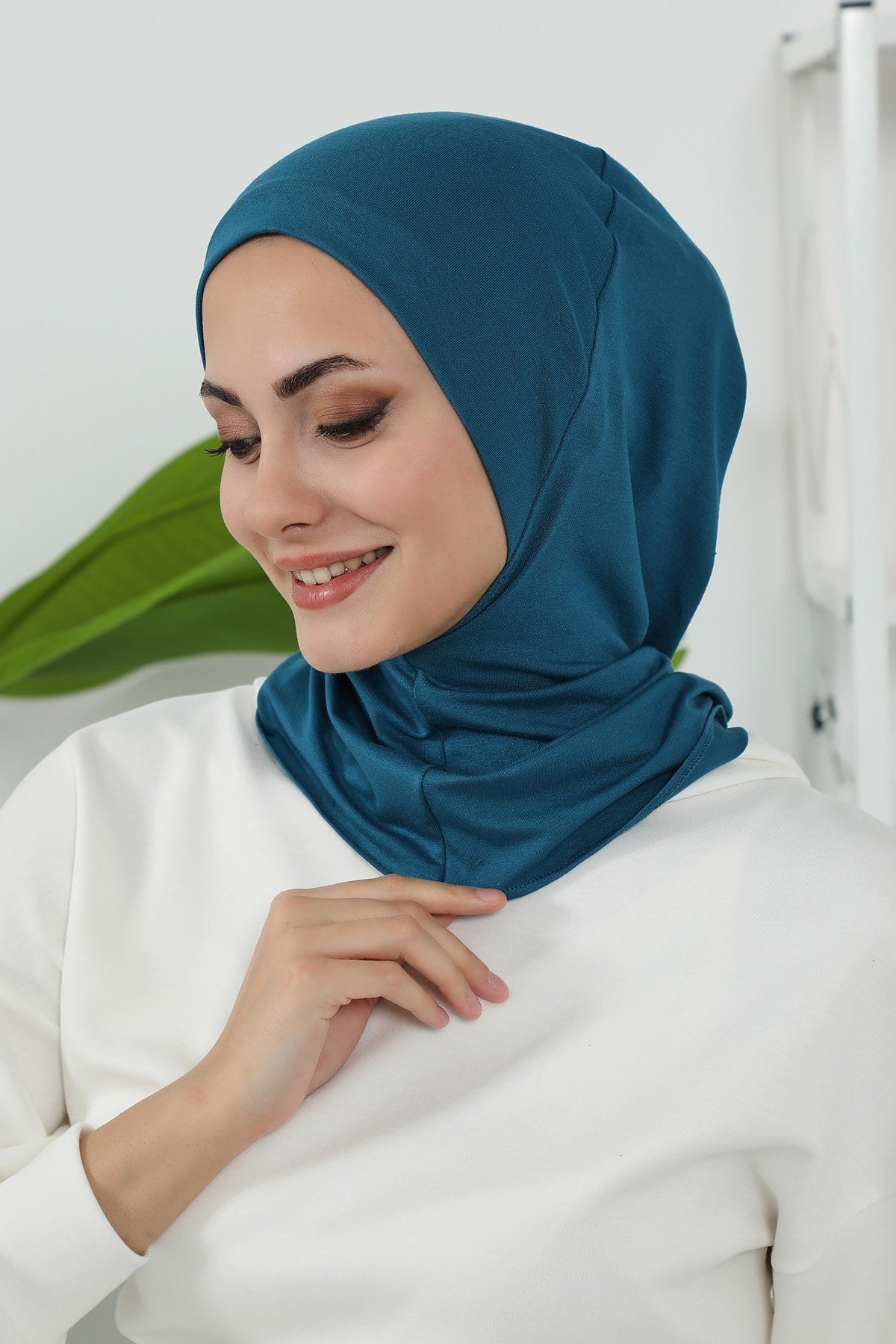 3 Piece Removable Hijab Bonnet Set with Visor and Hat, Modest Sun Protection Headwear for Women,ST-1P Petrol Blue
