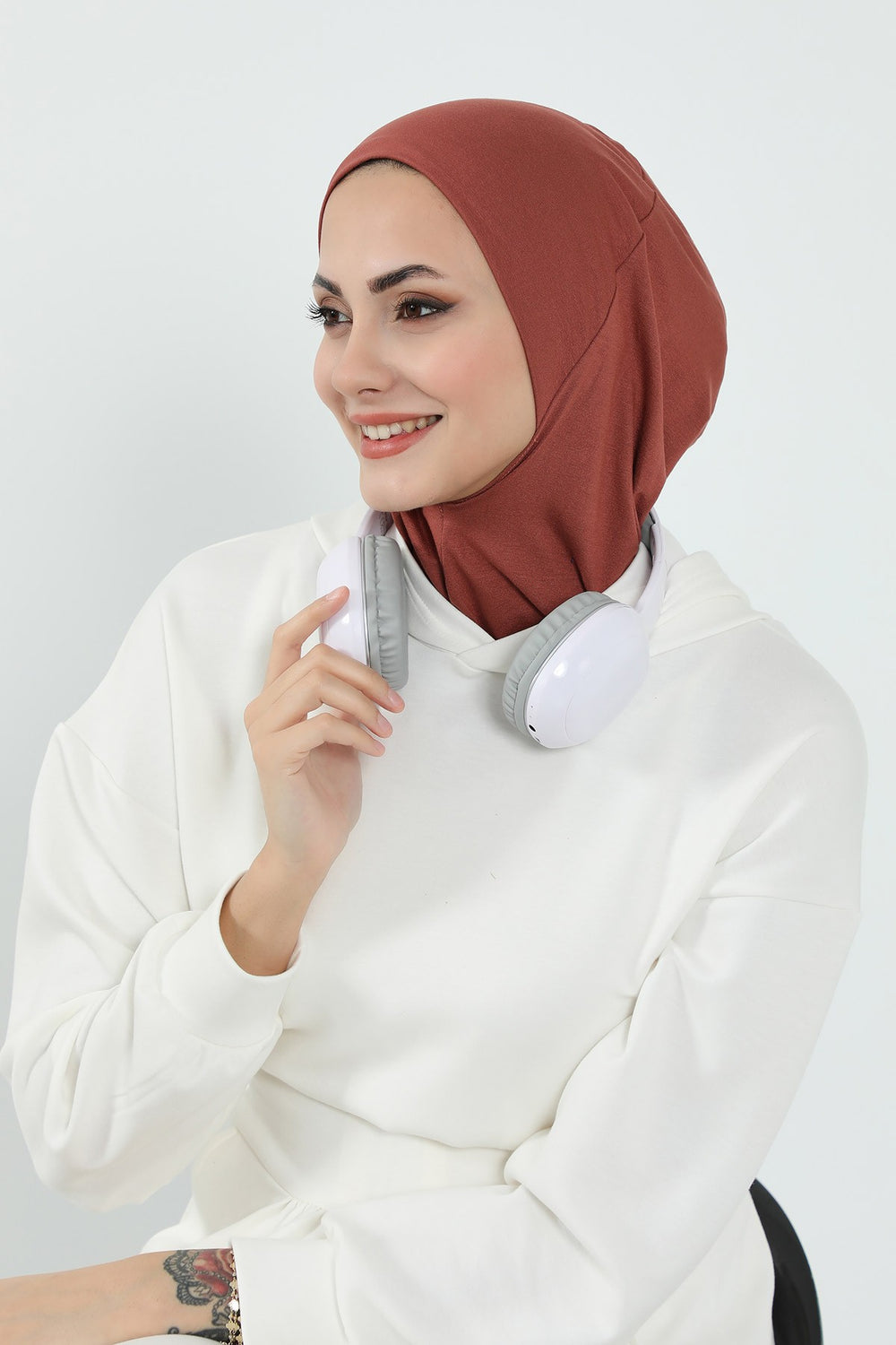3 Piece Removable Hijab Bonnet Set with Visor and Hat, Modest Sun Protection Headwear for Women,ST-1P Cinnamon