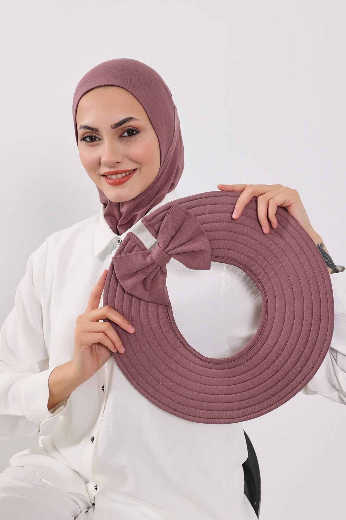 3 Piece Removable Hijab Bonnet Set with Visor and Hat, Modest Sun Protection Headwear for Women,ST-1P Dusty Rose
