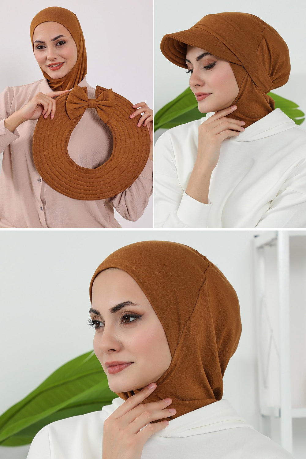 3 Piece Removable Hijab Bonnet Set with Visor and Hat, Modest Sun Protection Headwear for Women,ST-1P Dark Mustard