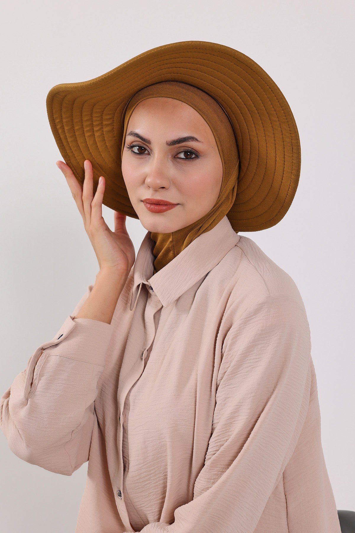 3 Piece Removable Hijab Bonnet Set with Visor and Hat, Modest Sun Protection Headwear for Women,ST-1P Dark Mustard