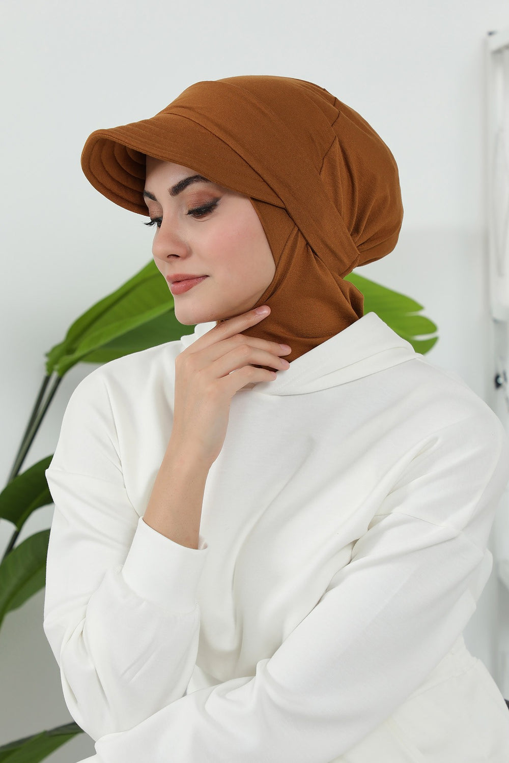3 Piece Removable Hijab Bonnet Set with Visor and Hat, Modest Sun Protection Headwear for Women,ST-1P Dark Mustard