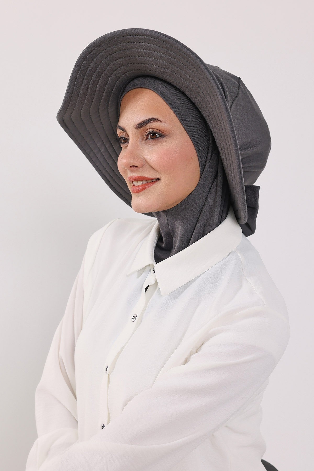3 Piece Removable Hijab Bonnet Set with Visor and Hat, Modest Sun Protection Headwear for Women,ST-1P Anthracite
