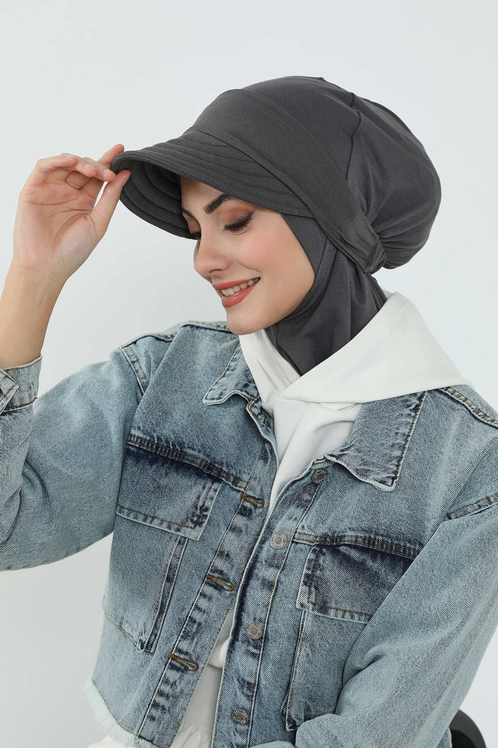 3 Piece Removable Hijab Bonnet Set with Visor and Hat, Modest Sun Protection Headwear for Women,ST-1P Anthracite