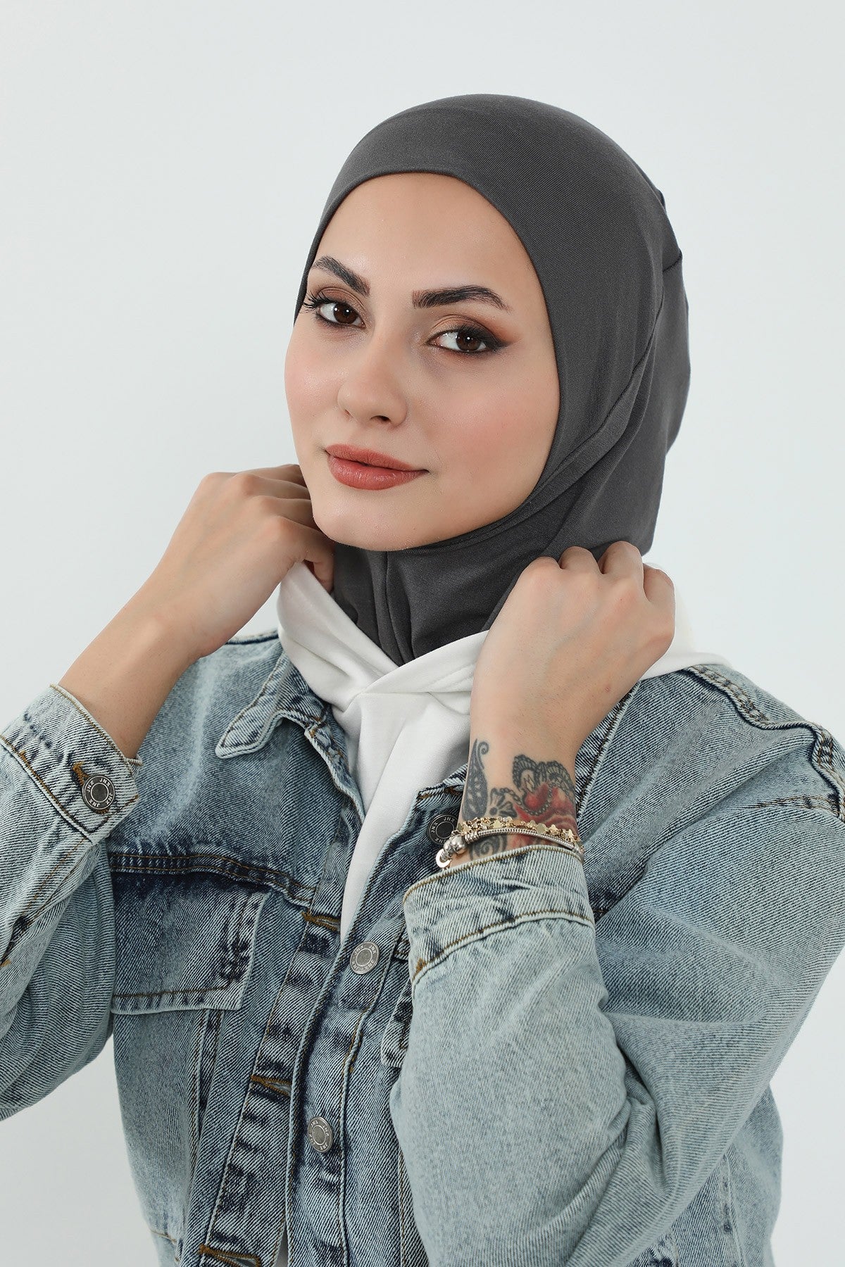 3 Piece Removable Hijab Bonnet Set with Visor and Hat, Modest Sun Protection Headwear for Women,ST-1P Anthracite