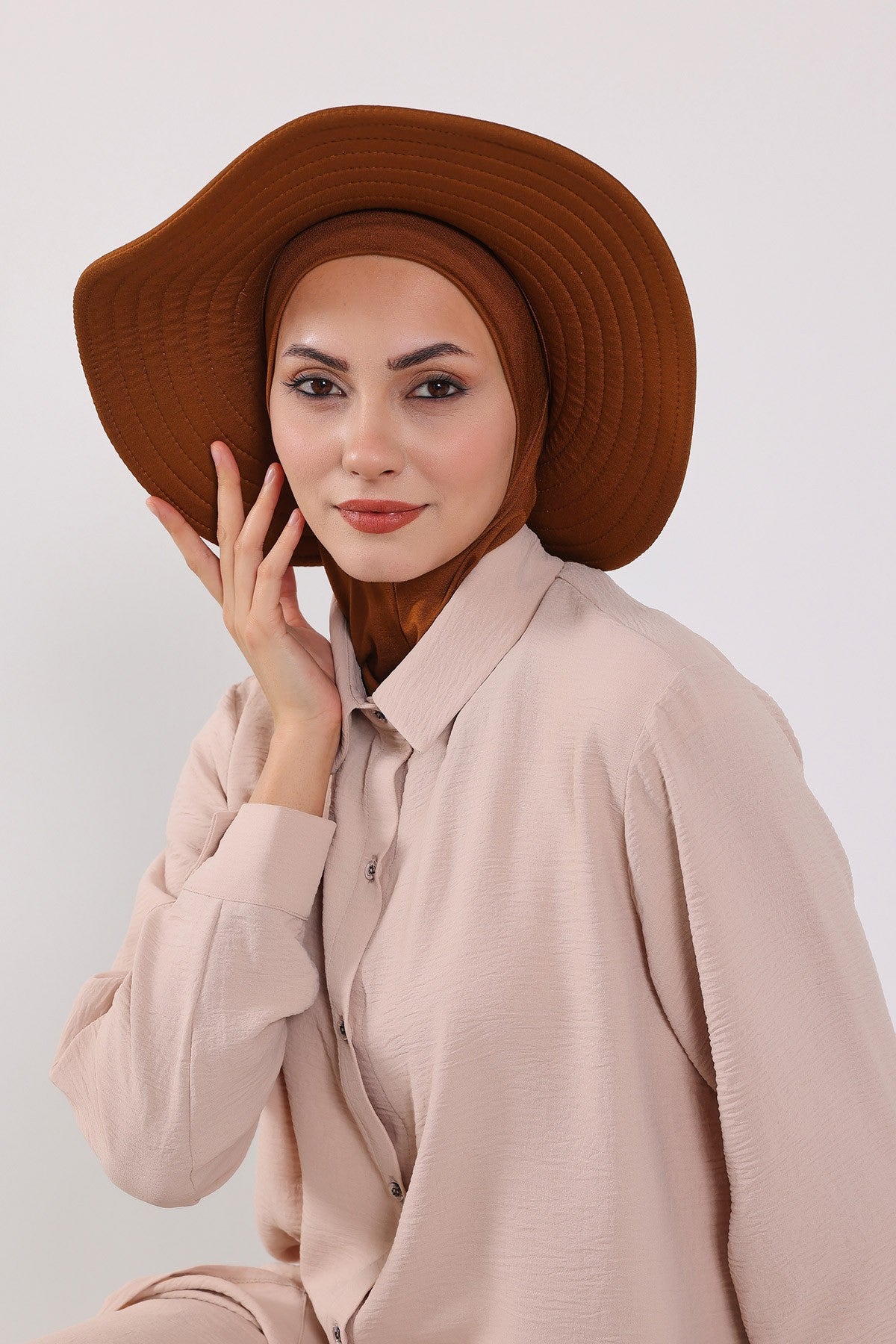 3 Piece Removable Hijab Bonnet Set with Visor and Hat, Modest Sun Protection Headwear for Women,ST-1P Tile Red
