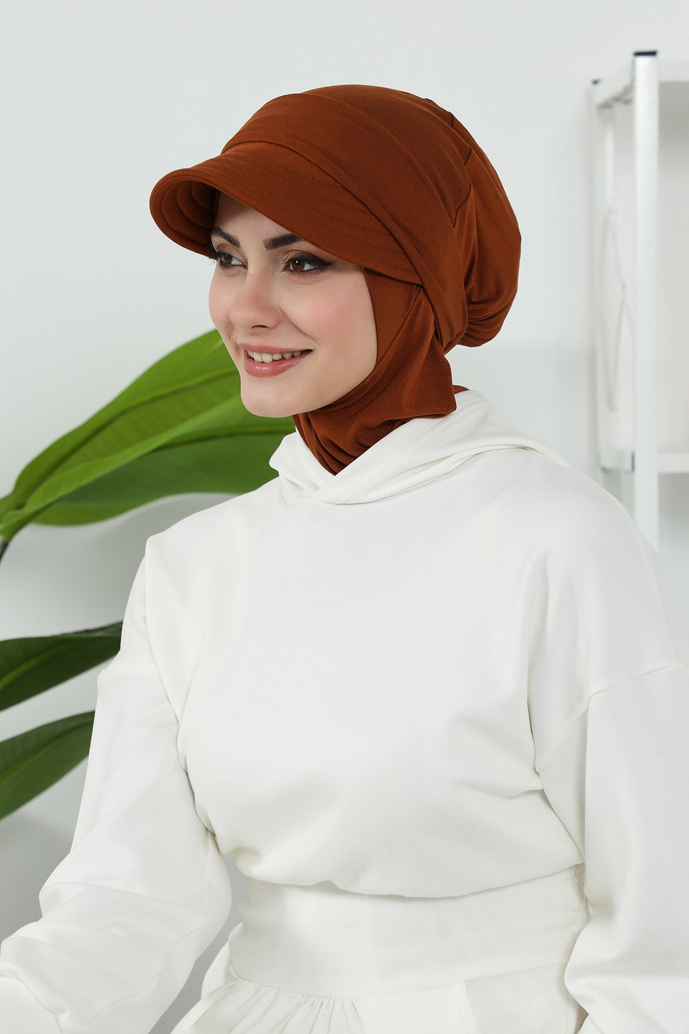 3 Piece Removable Hijab Bonnet Set with Visor and Hat, Modest Sun Protection Headwear for Women,ST-1P Tile Red