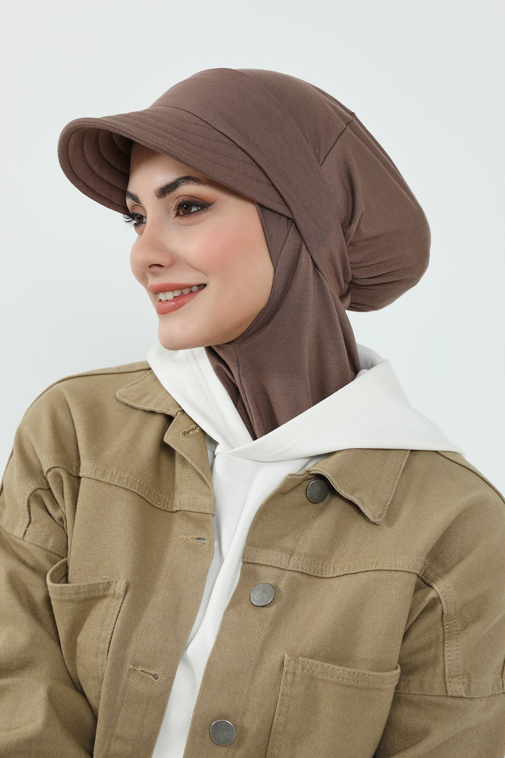 3 Piece Removable Hijab Bonnet Set with Visor and Hat, Modest Sun Protection Headwear for Women,ST-1P Chocolate
