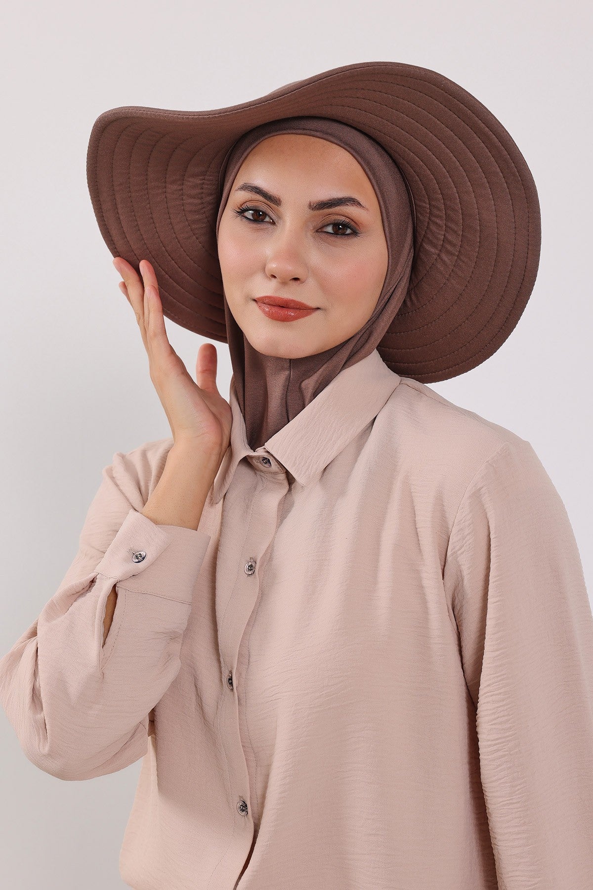 3 Piece Removable Hijab Bonnet Set with Visor and Hat, Modest Sun Protection Headwear for Women,ST-1P Chocolate