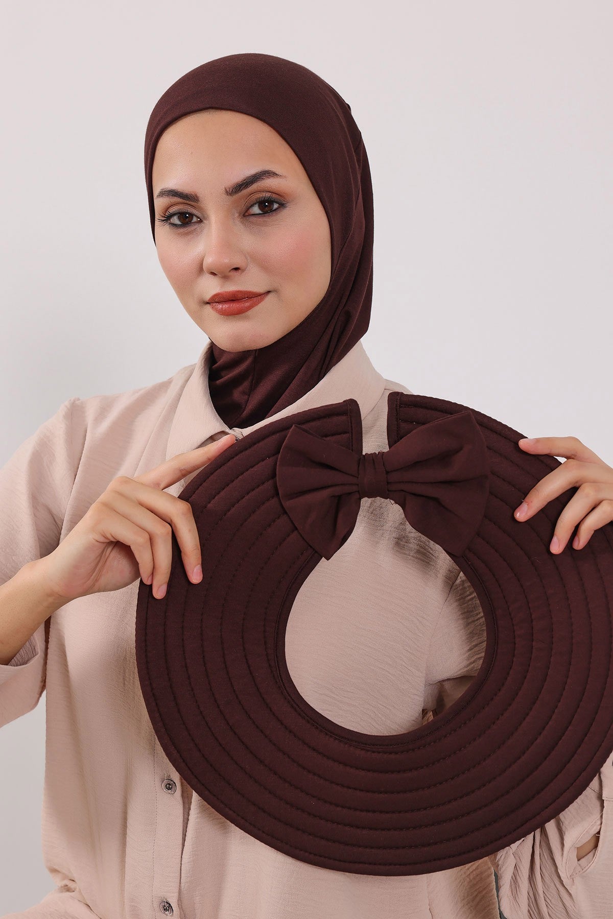 3 Piece Removable Hijab Bonnet Set with Visor and Hat, Modest Sun Protection Headwear for Women,ST-1P Brown