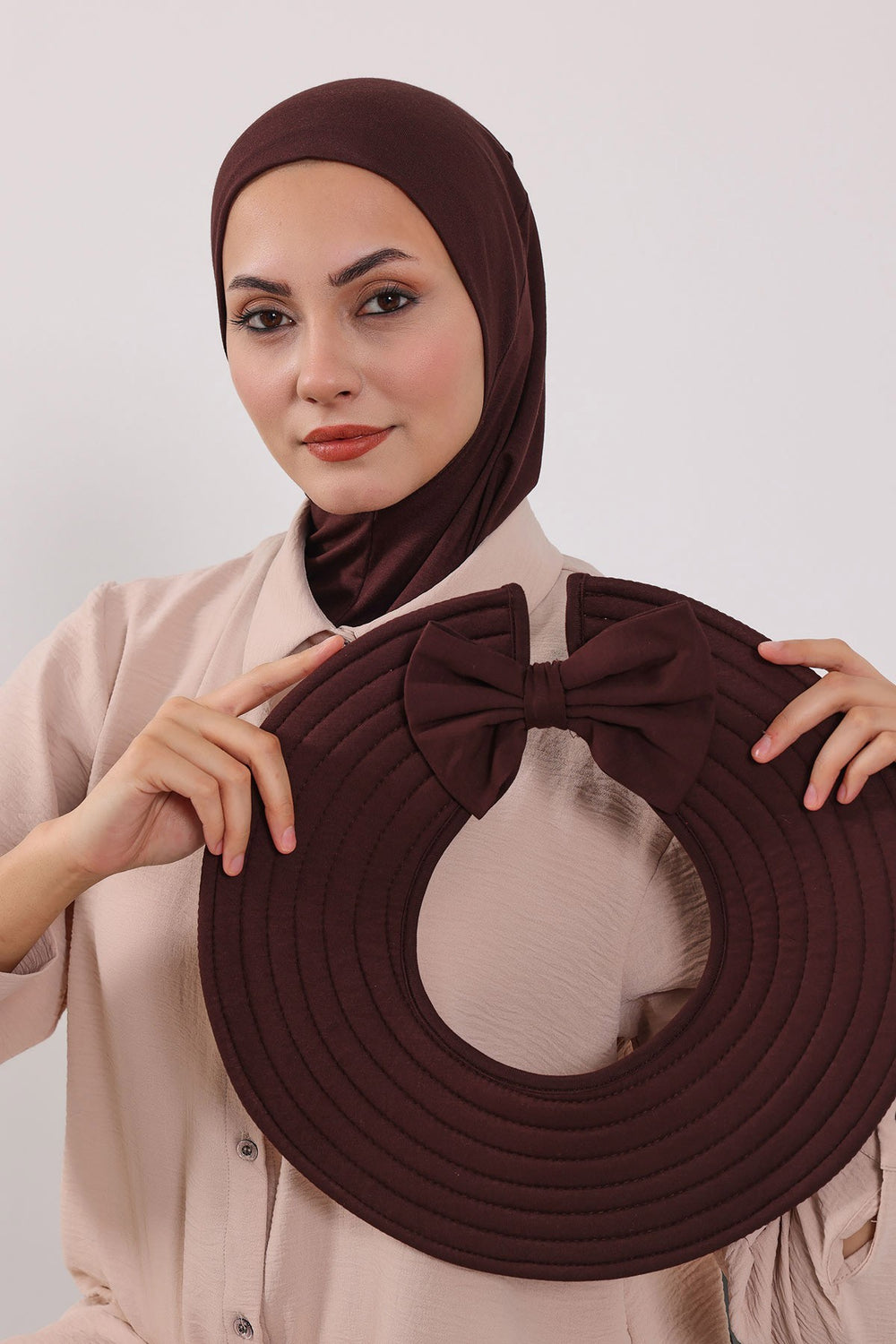 3 Piece Removable Hijab Bonnet Set with Visor and Hat, Modest Sun Protection Headwear for Women,ST-1P Brown