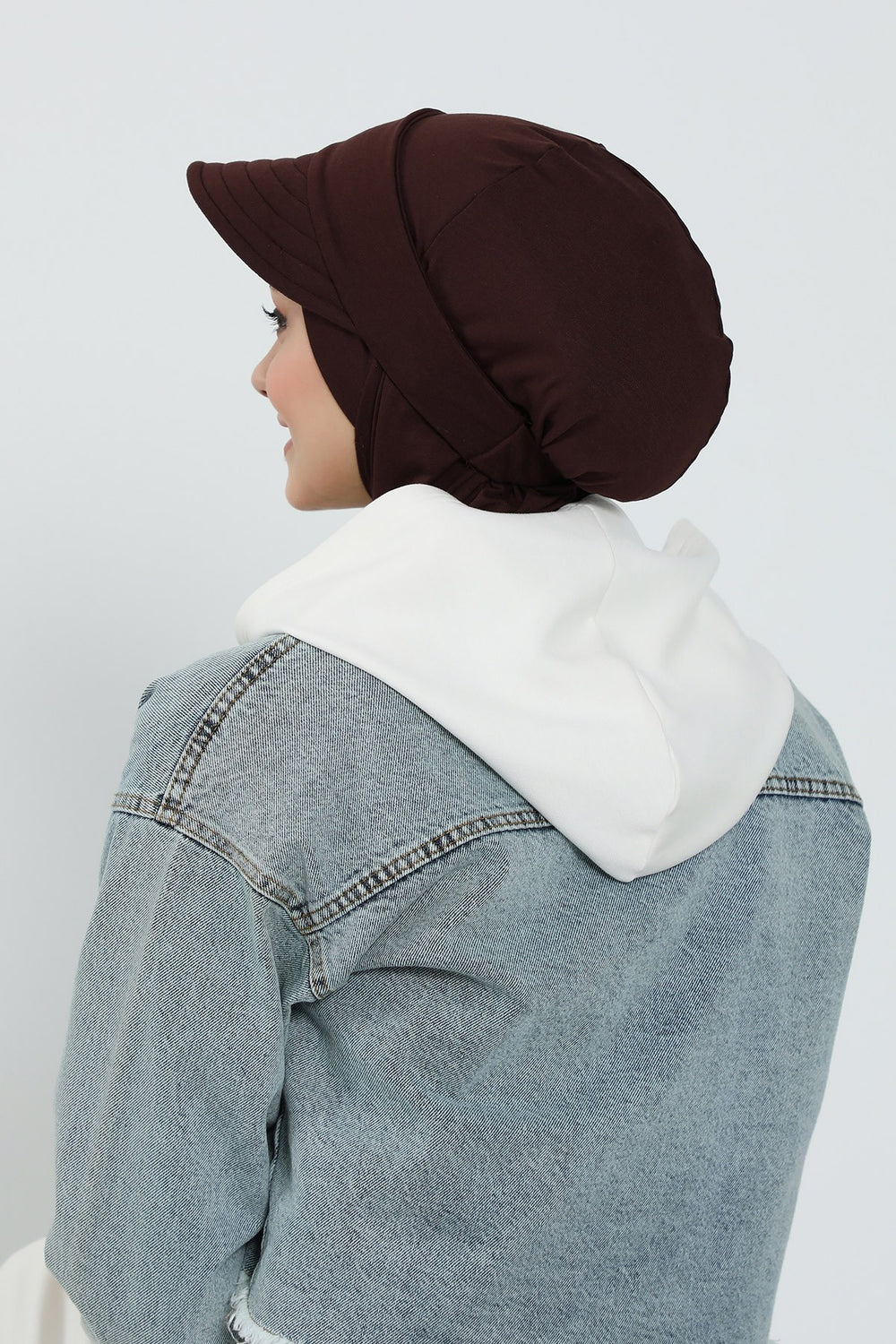 3 Piece Removable Hijab Bonnet Set with Visor and Hat, Modest Sun Protection Headwear for Women,ST-1P Brown