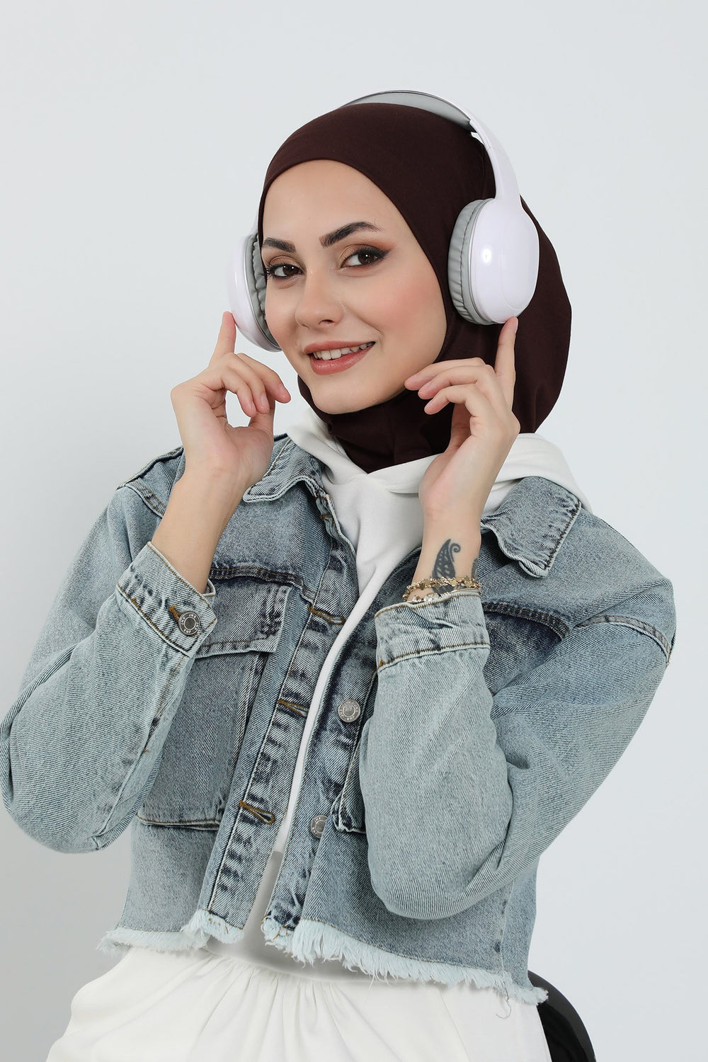 3 Piece Removable Hijab Bonnet Set with Visor and Hat, Modest Sun Protection Headwear for Women,ST-1P Brown