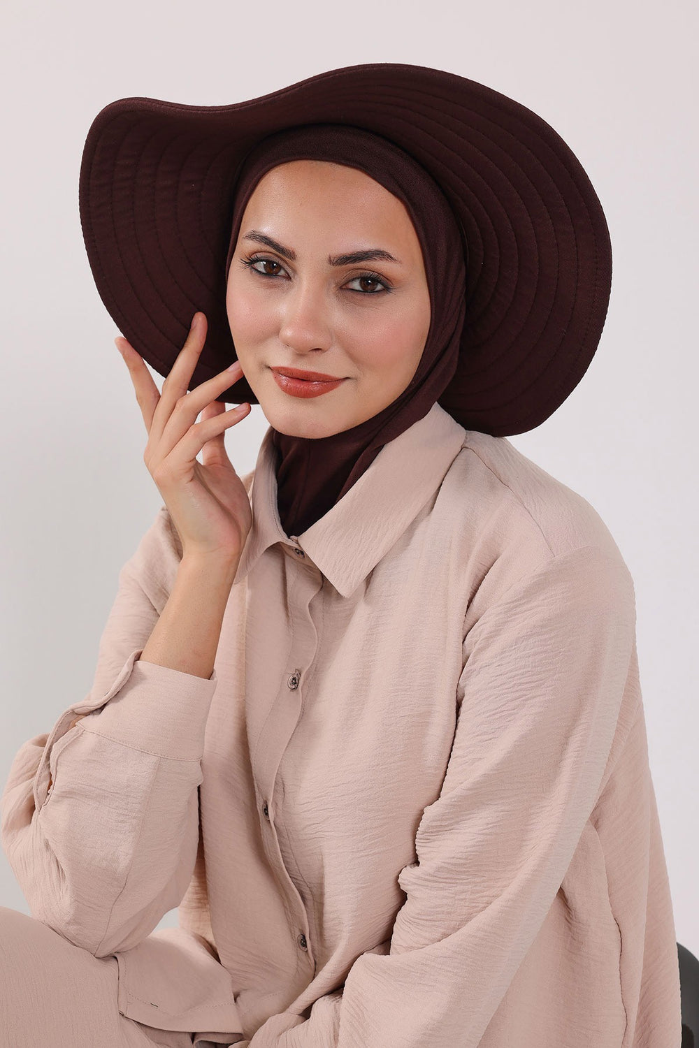 3 Piece Removable Hijab Bonnet Set with Visor and Hat, Modest Sun Protection Headwear for Women,ST-1P Brown