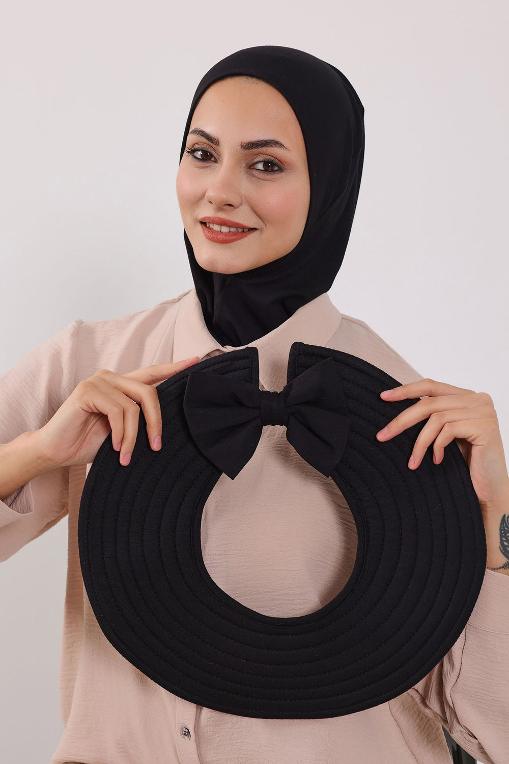 3 Piece Removable Hijab Bonnet Set with Visor and Hat, Modest Sun Protection Headwear for Women,ST-1P Black