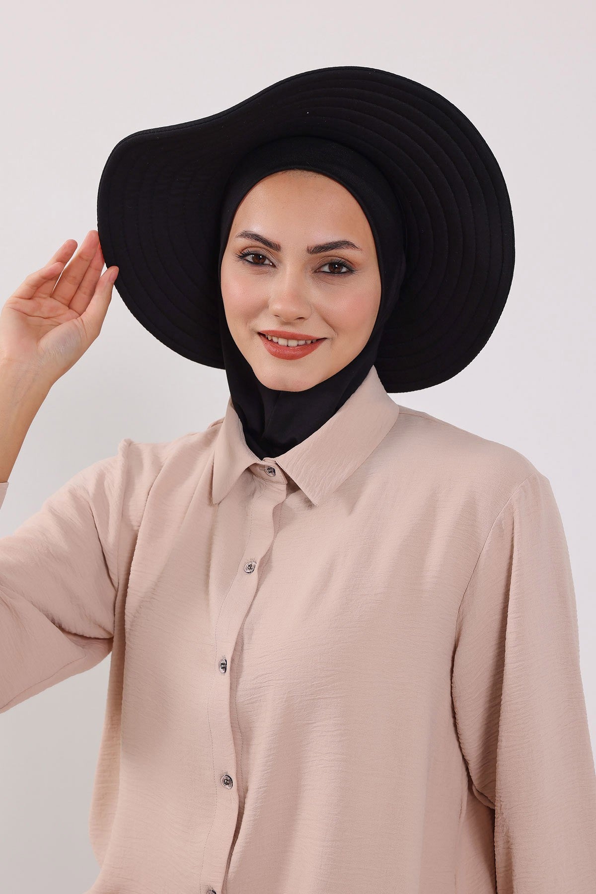 3 Piece Removable Hijab Bonnet Set with Visor and Hat, Modest Sun Protection Headwear for Women,ST-1P Black
