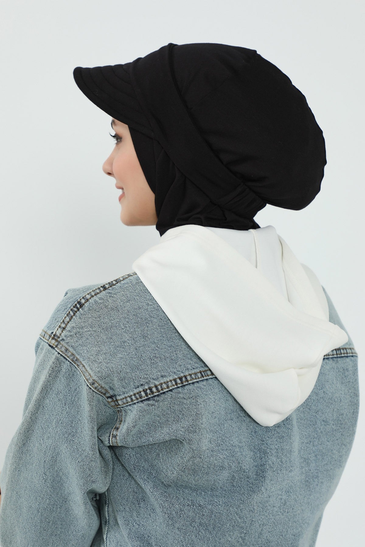 3 Piece Removable Hijab Bonnet Set with Visor and Hat, Modest Sun Protection Headwear for Women,ST-1P Black