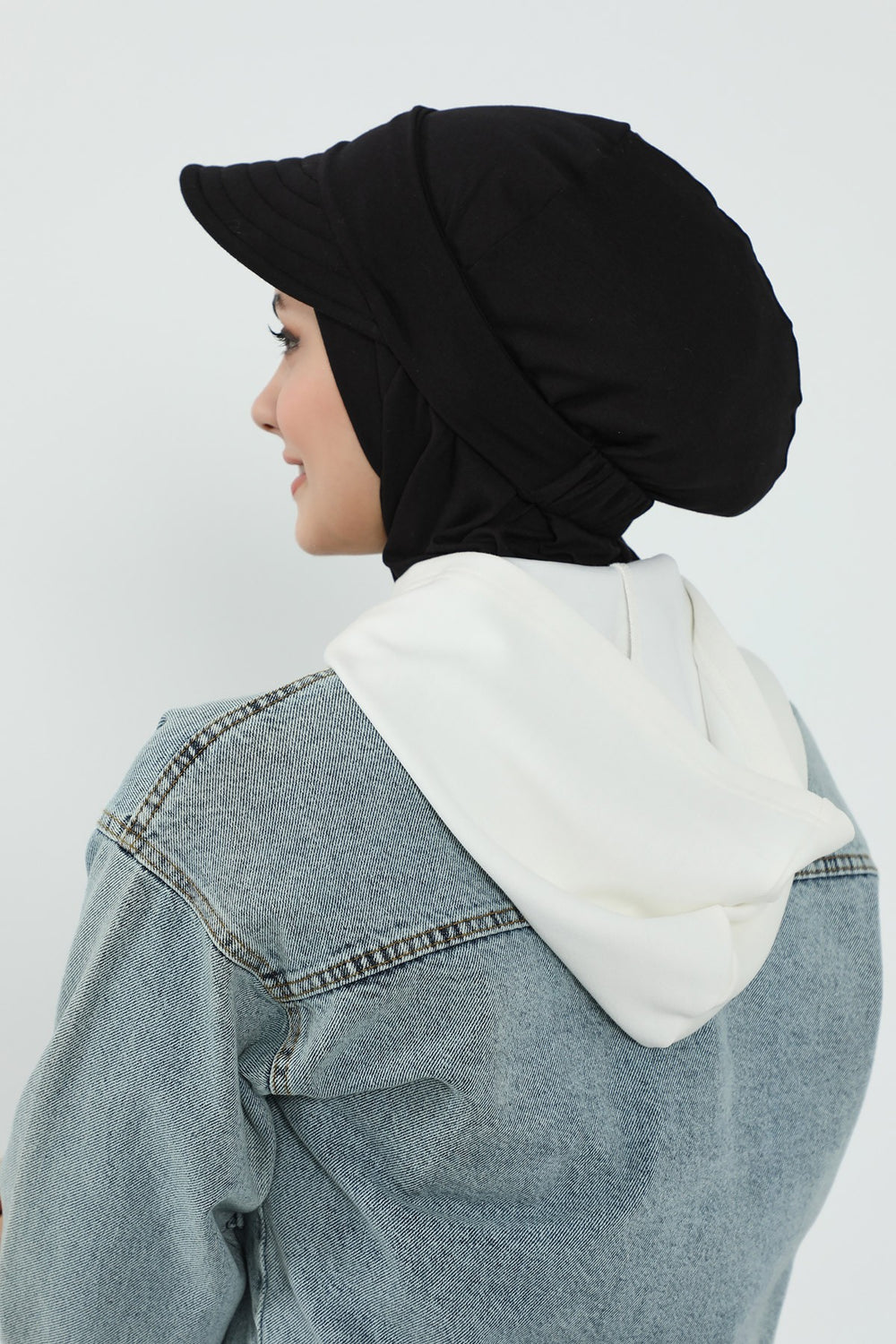 3 Piece Removable Hijab Bonnet Set with Visor and Hat, Modest Sun Protection Headwear for Women,ST-1P Black