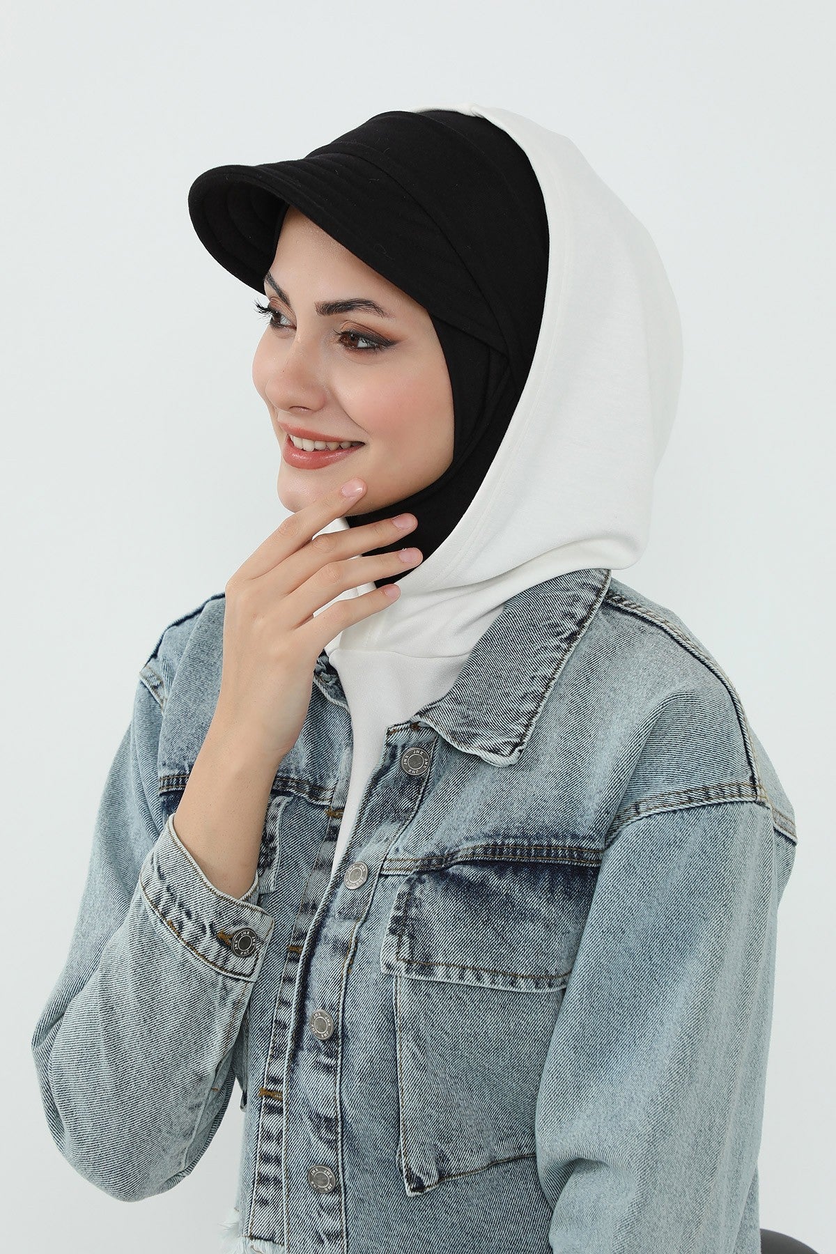 3 Piece Removable Hijab Bonnet Set with Visor and Hat, Modest Sun Protection Headwear for Women,ST-1P Black