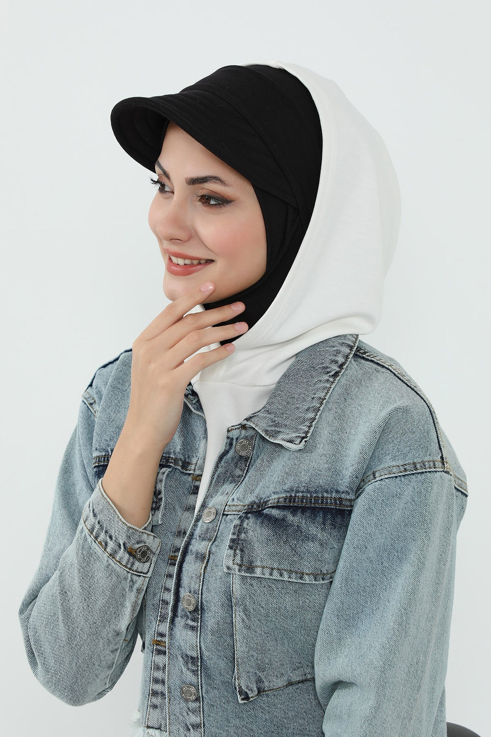 3 Piece Removable Hijab Bonnet Set with Visor and Hat, Modest Sun Protection Headwear for Women,ST-1P Black