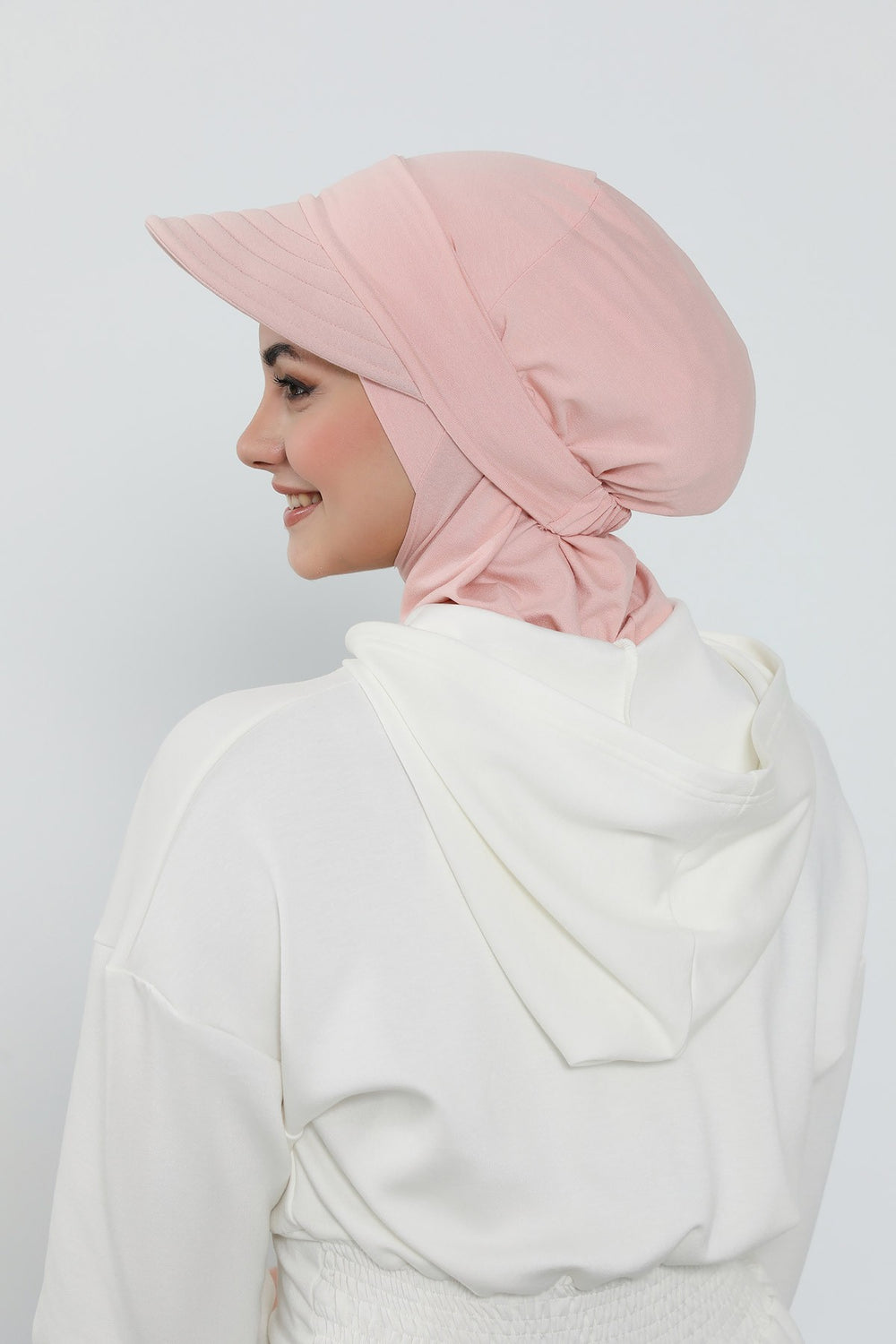 3 Piece Removable Hijab Bonnet Set with Visor and Hat, Modest Sun Protection Headwear for Women,ST-1P Powder