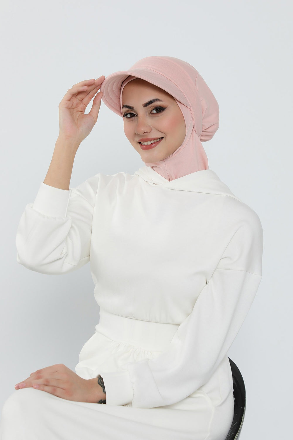 3 Piece Removable Hijab Bonnet Set with Visor and Hat, Modest Sun Protection Headwear for Women,ST-1P Powder