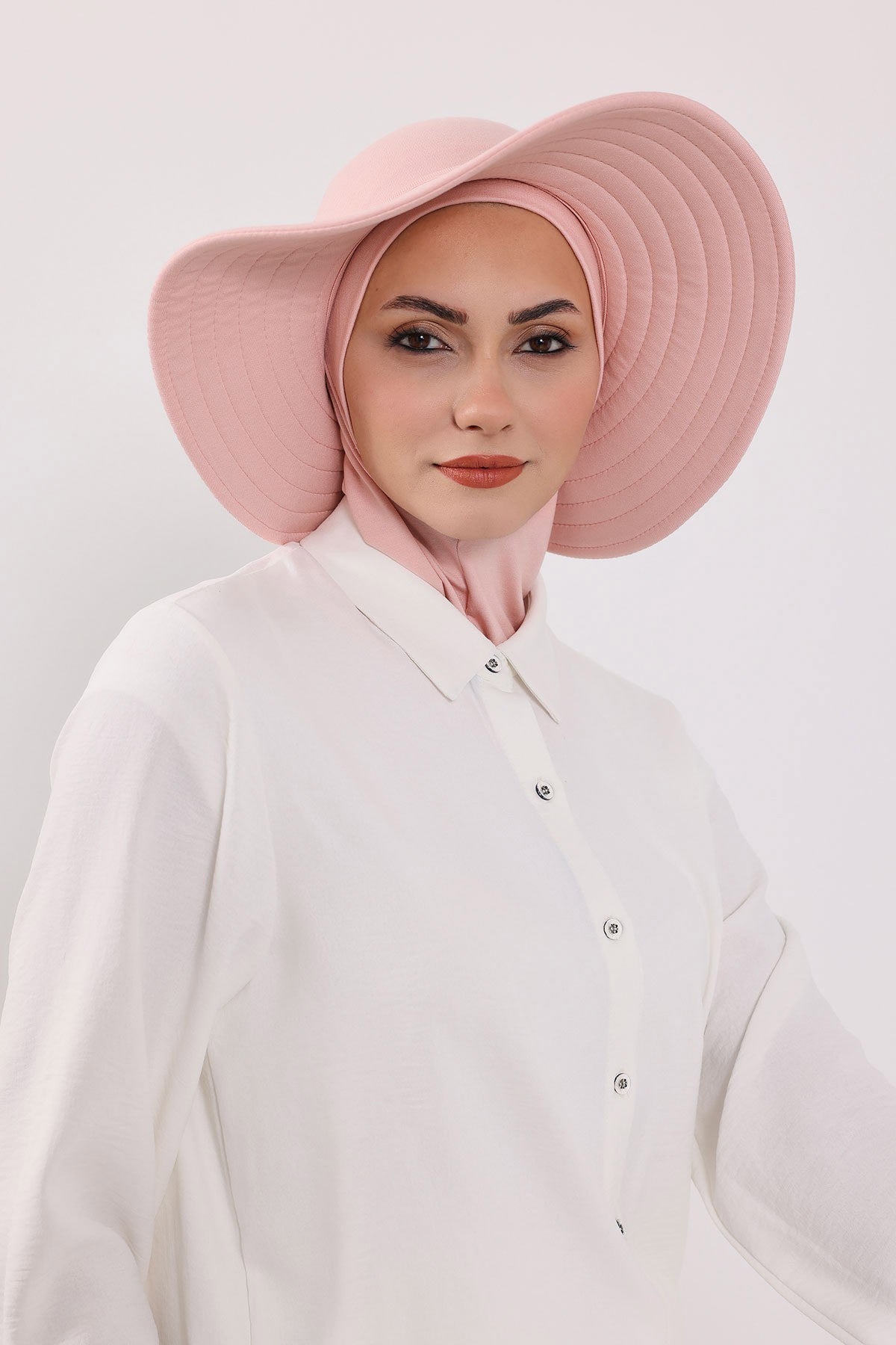 3 Piece Removable Hijab Bonnet Set with Visor and Hat, Modest Sun Protection Headwear for Women,ST-1P Powder