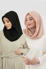 Bundle of 2 Instant Shawls with Soft Bonnet Cap, Chiffon Turban Hijab Set, Ready to Wear Scarf for Women,PS-45SET Black - Sand Brown