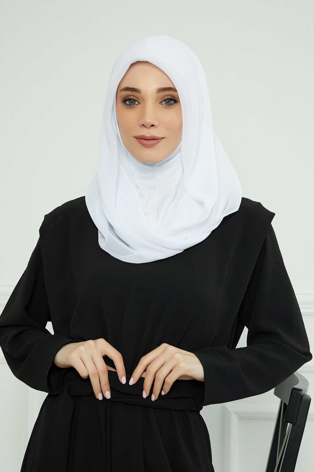 Bundle of 2 Instant Shawls with Soft Bonnet Cap, Chiffon Turban Hijab Set, Ready to Wear Scarf for Women,PS-45SET White - Navy Blue