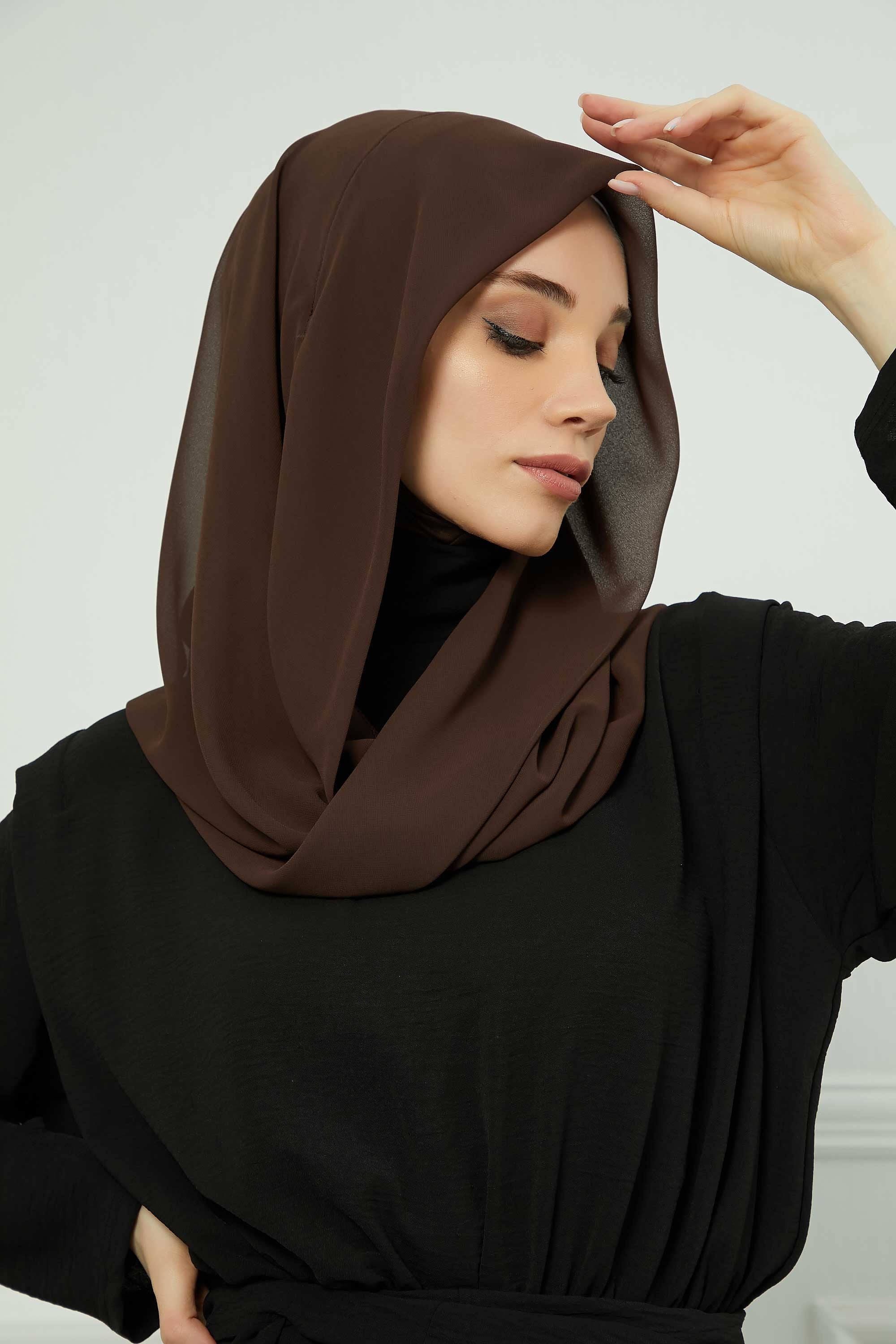 Bundle of 2 Instant Shawls with Soft Bonnet Cap, Chiffon Turban Hijab Set, Ready to Wear Scarf for Women,PS-45SET Light Mink - Beige
