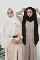 2 Pack Instant Chiffon Hijab with Cotton Bonnet, Ready-to-Wear Turban Scarf Set,PS-46SET Black - Ivory