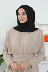 2 Pack Instant Chiffon Hijab with Cotton Bonnet, Ready-to-Wear Turban Scarf Set,PS-46SET Black - Ivory