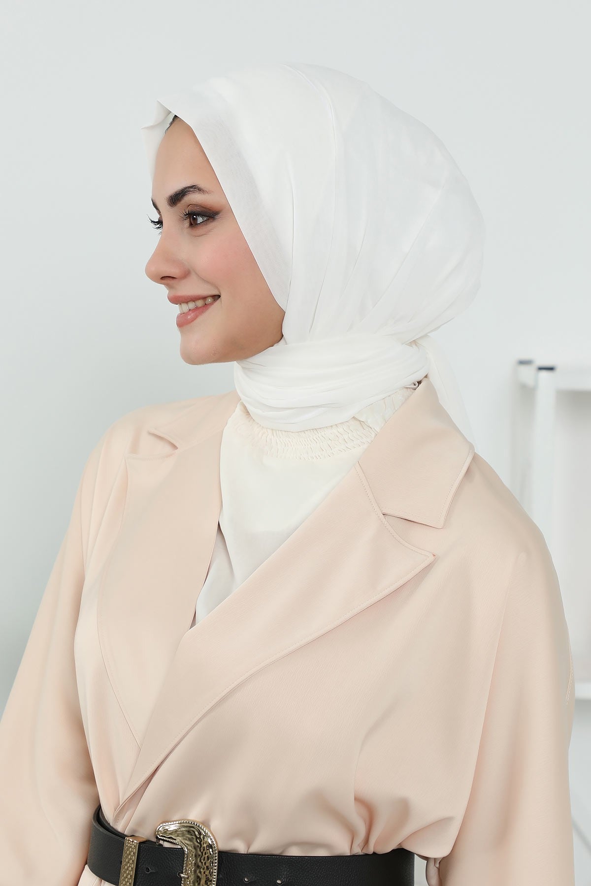 2 Pack Instant Chiffon Hijab with Cotton Bonnet, Ready-to-Wear Turban Scarf Set,PS-46SET Black - Ivory