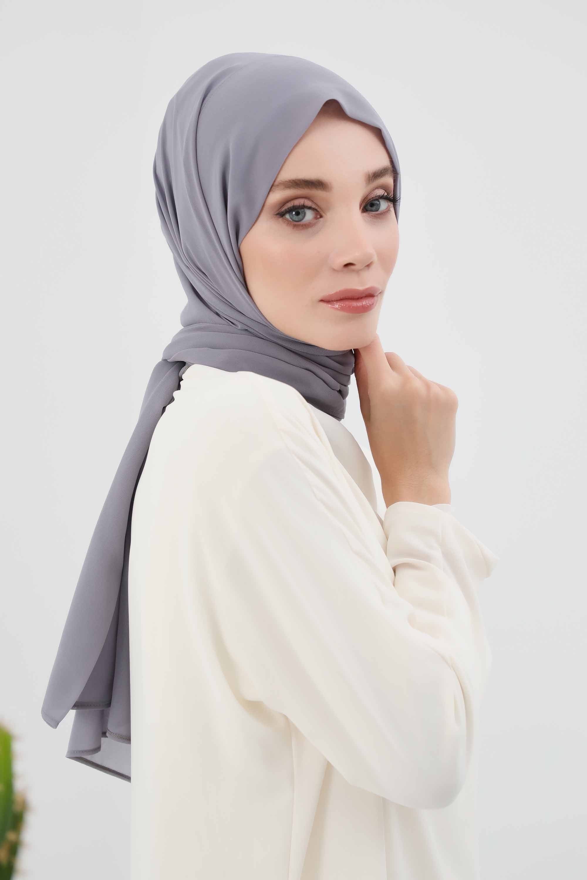 2 Pack Instant Chiffon Hijab with Cotton Bonnet, Ready-to-Wear Turban Scarf Set,PS-46SET Grey - Dark Mink