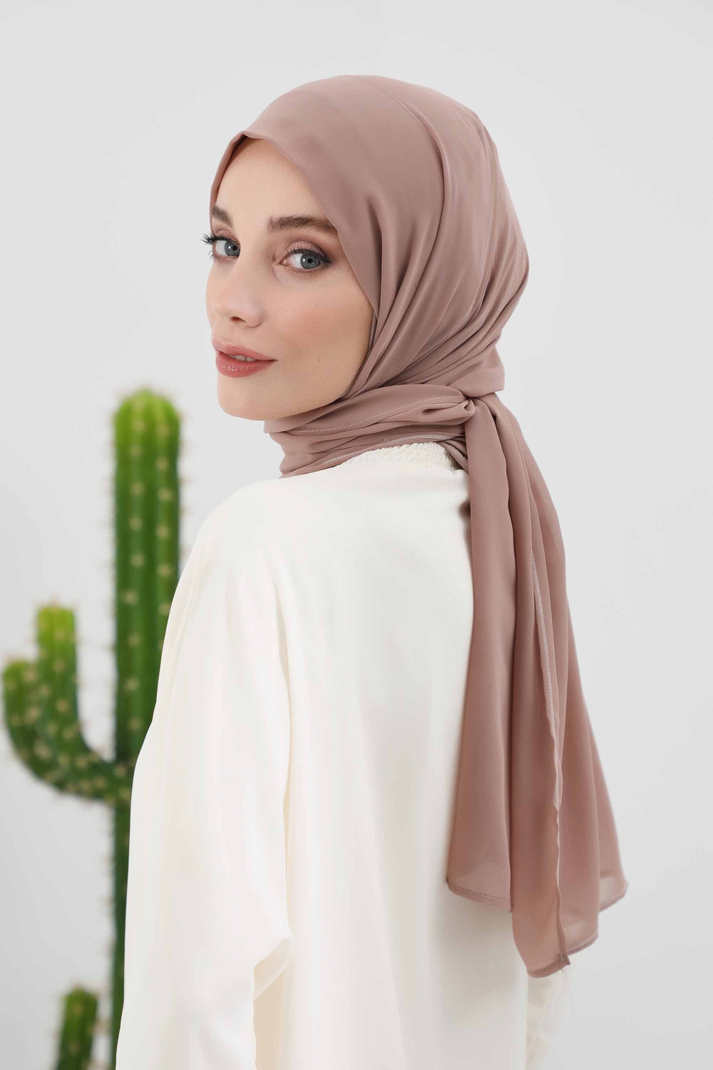 2 Pack Instant Chiffon Hijab with Cotton Bonnet, Ready-to-Wear Turban Scarf Set,PS-46SET Grey - Dark Mink