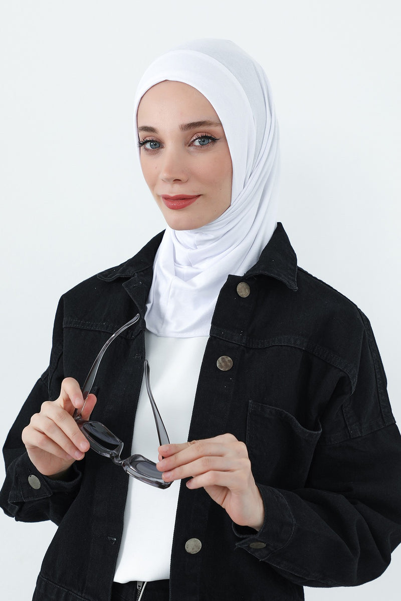 Practical Cotton Bonnet with Built-In Neck Cover and Ear Access, Full-Coverage Hijab Bonnet with Ear Access Points,B-94
