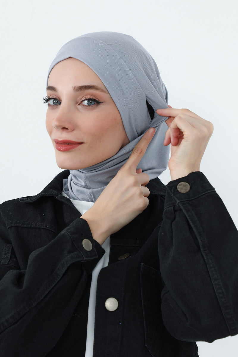 Practical Cotton Bonnet with Built-In Neck Cover and Ear Access, Full-Coverage Hijab Bonnet with Ear Access Points,B-94