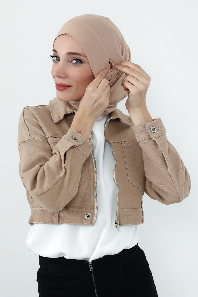 Practical Cotton Bonnet with Built-In Neck Cover and Ear Access, Full-Coverage Hijab Bonnet with Ear Access Points,B-94
