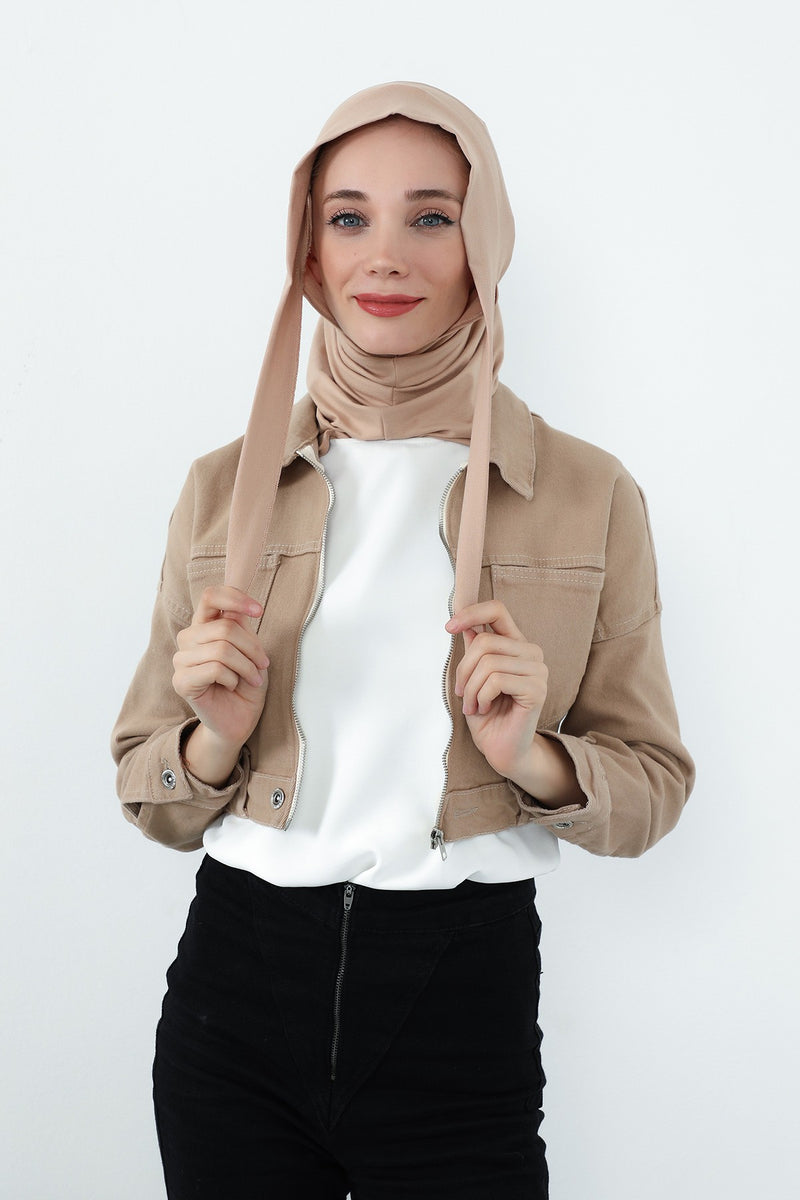 Practical Cotton Bonnet with Built-In Neck Cover and Ear Access, Full-Coverage Hijab Bonnet with Ear Access Points,B-94