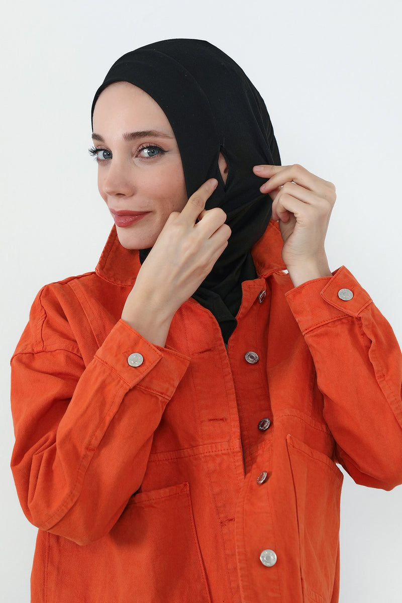 Practical Cotton Bonnet with Built-In Neck Cover and Ear Access, Full-Coverage Hijab Bonnet with Ear Access Points,B-94