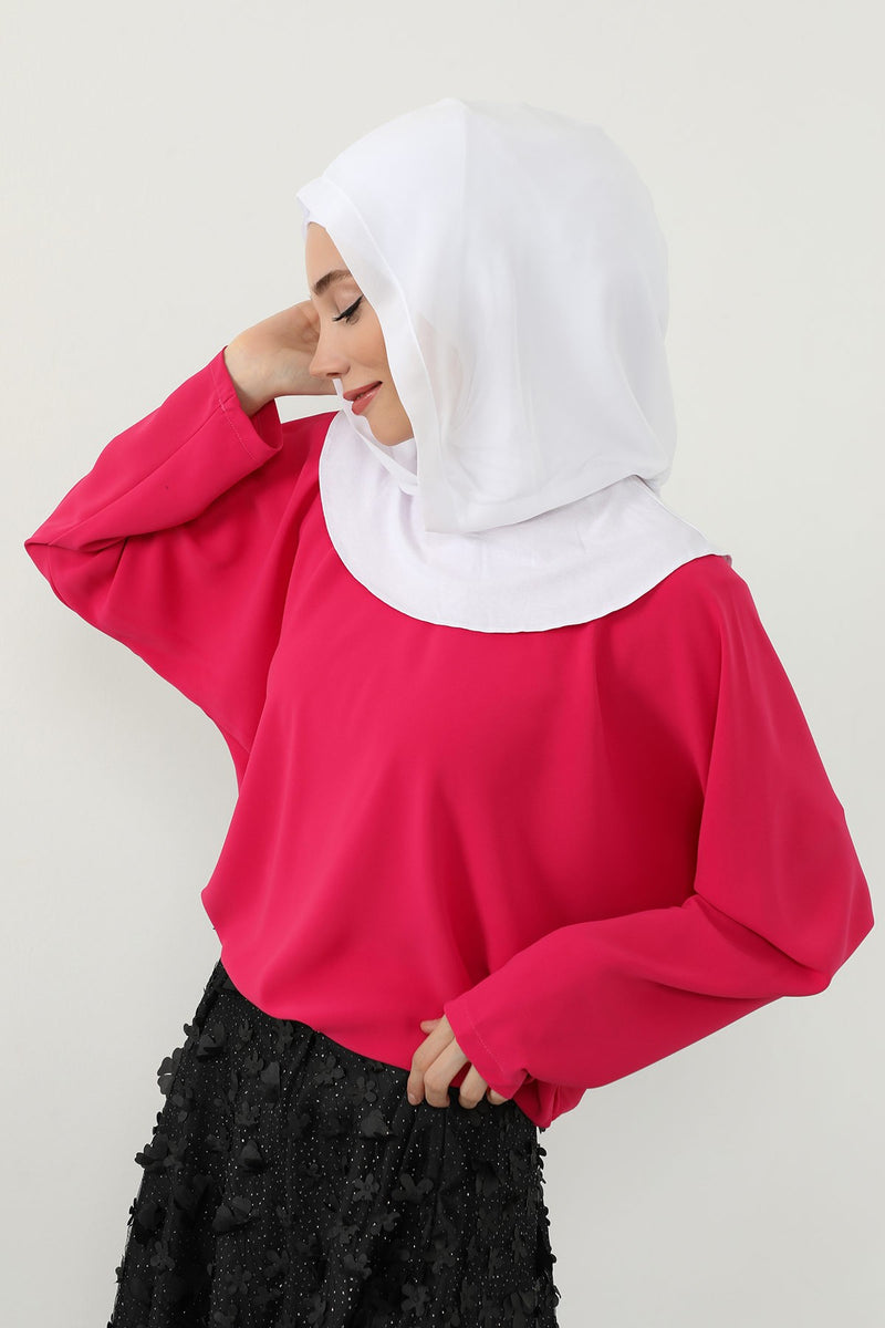 Neck-Covering Jersey Bonnet with Chiffon Hood, Full-Coverage Bonnet with Lightweight Chiffon Hood,B-95