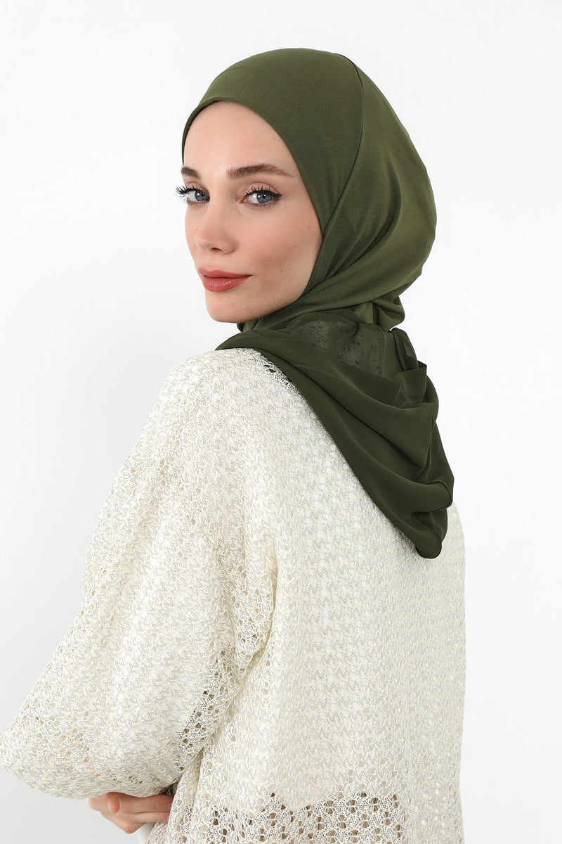 Neck-Covering Jersey Bonnet with Chiffon Hood, Full-Coverage Bonnet with Lightweight Chiffon Hood,B-95