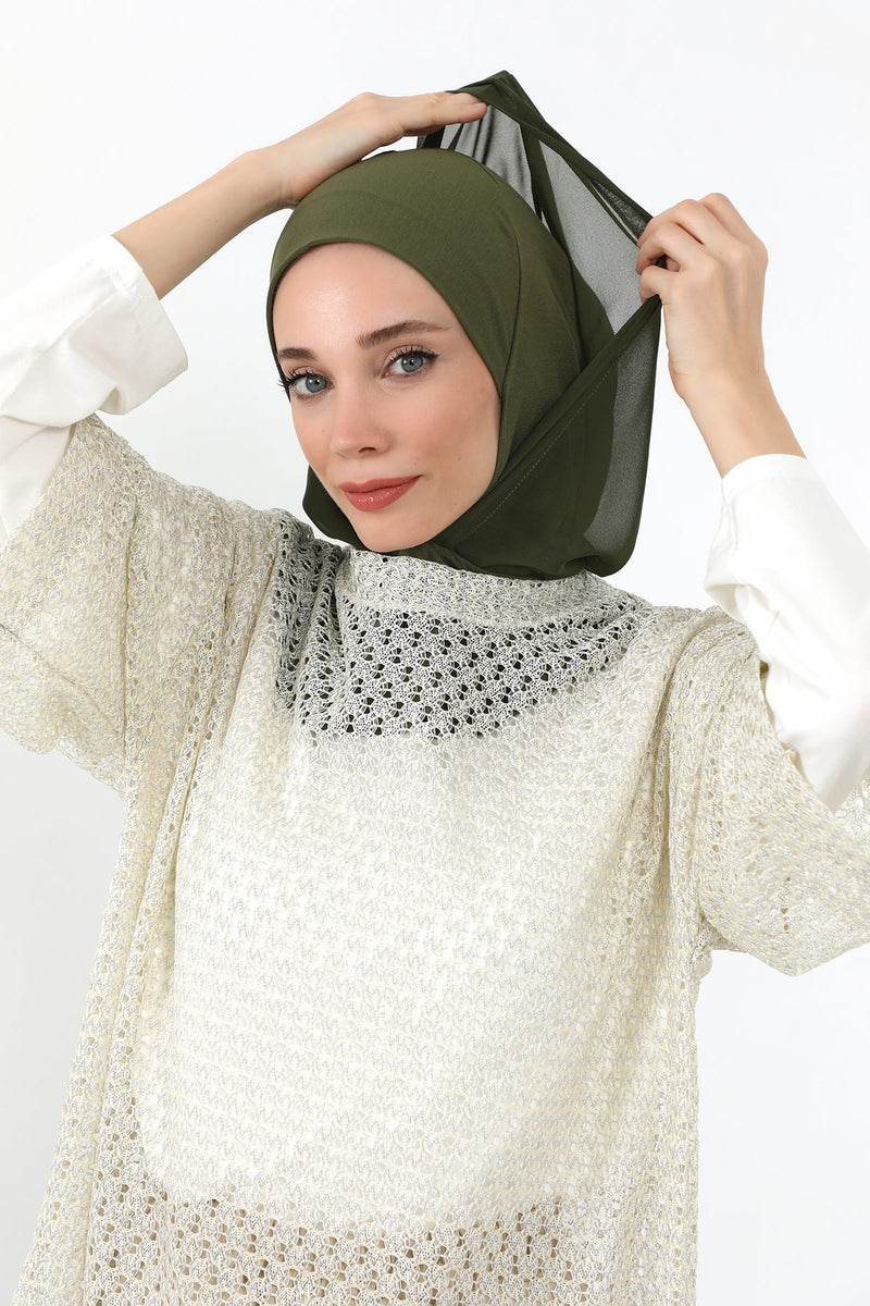 Neck-Covering Jersey Bonnet with Chiffon Hood, Full-Coverage Bonnet with Lightweight Chiffon Hood,B-95