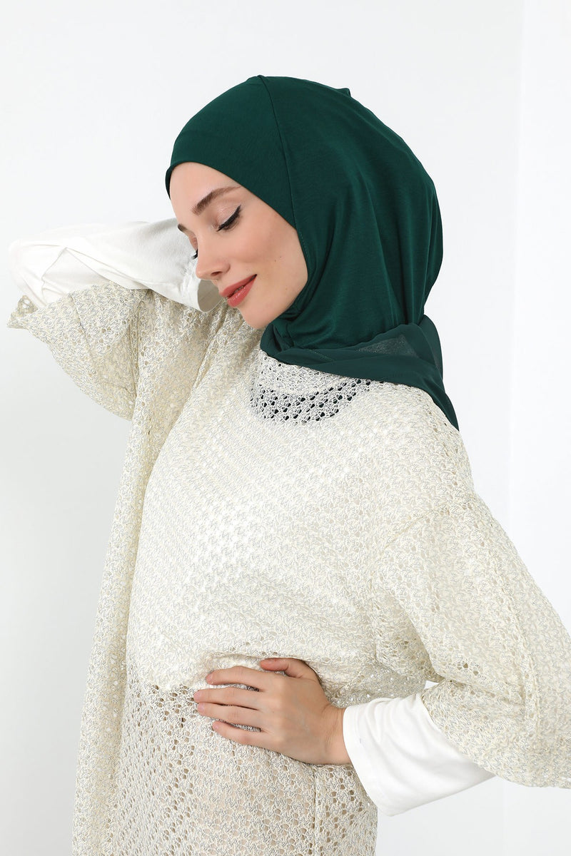 Neck-Covering Jersey Bonnet with Chiffon Hood, Full-Coverage Bonnet with Lightweight Chiffon Hood,B-95