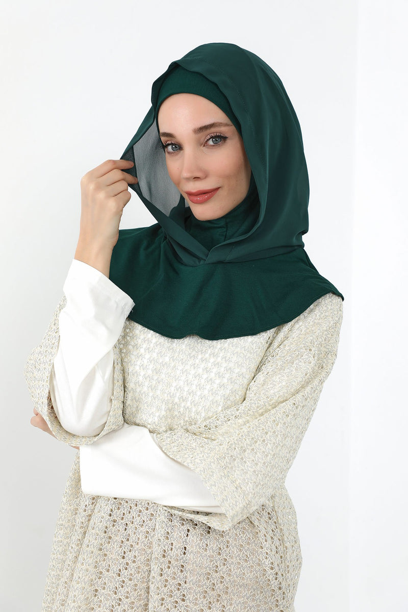 Neck-Covering Jersey Bonnet with Chiffon Hood, Full-Coverage Bonnet with Lightweight Chiffon Hood,B-95