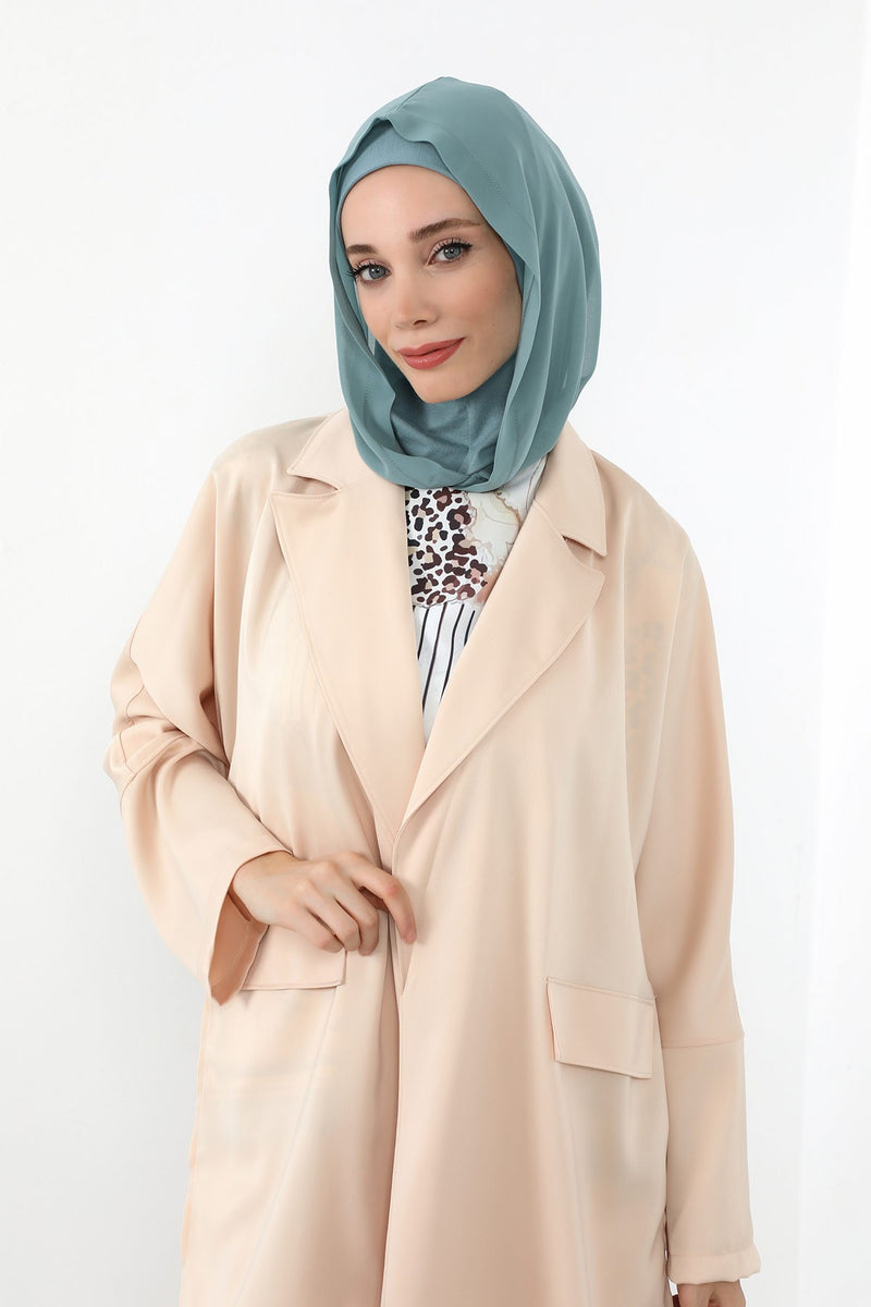 Neck-Covering Jersey Bonnet with Chiffon Hood, Full-Coverage Bonnet with Lightweight Chiffon Hood,B-95