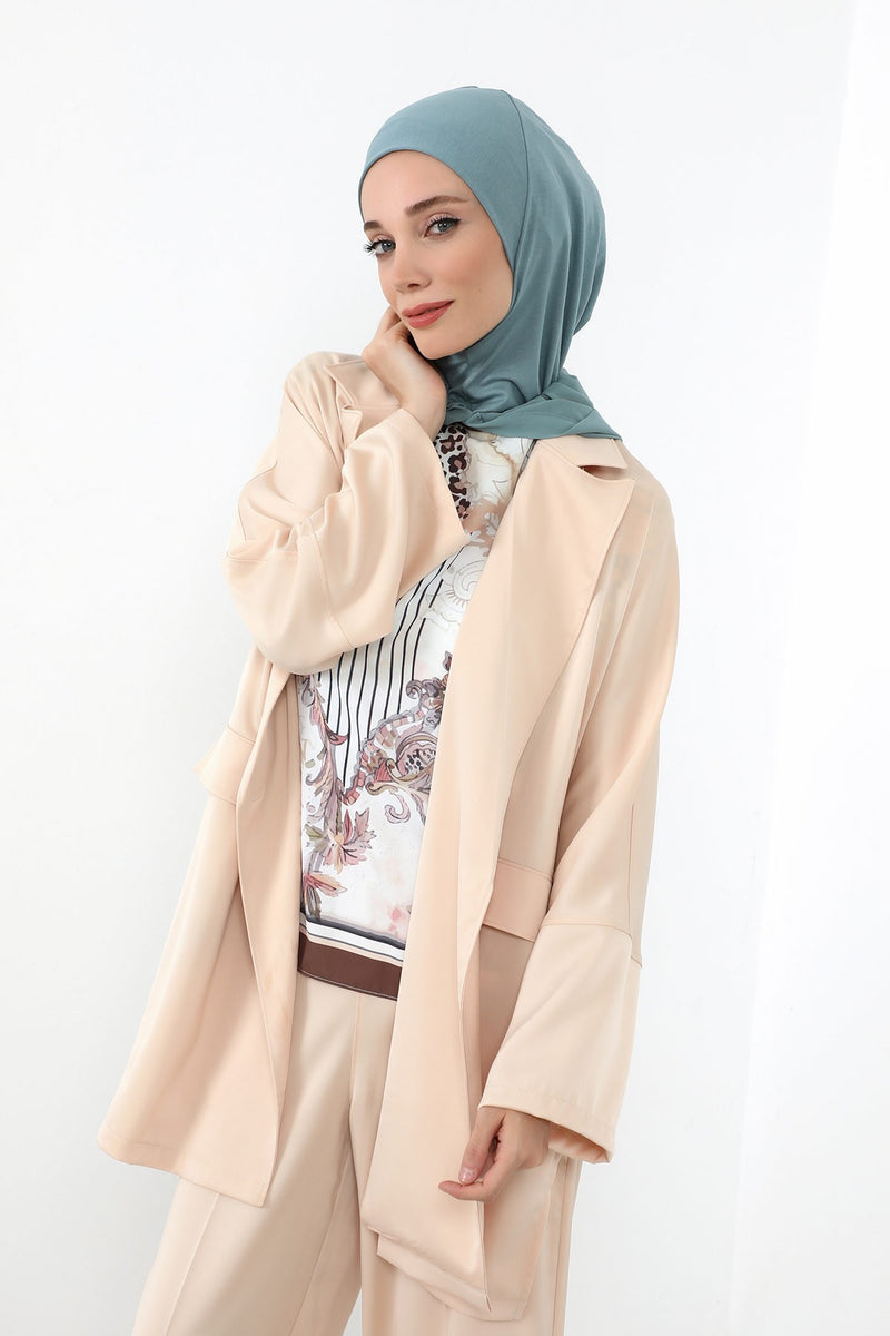 Neck-Covering Jersey Bonnet with Chiffon Hood, Full-Coverage Bonnet with Lightweight Chiffon Hood,B-95