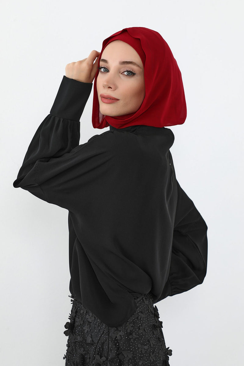 Neck-Covering Jersey Bonnet with Chiffon Hood, Full-Coverage Bonnet with Lightweight Chiffon Hood,B-95