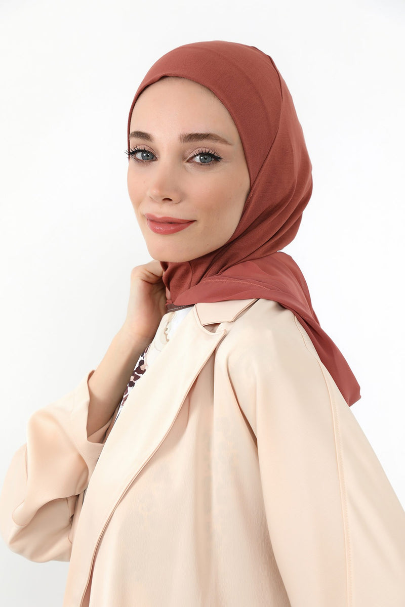 Neck-Covering Jersey Bonnet with Chiffon Hood, Full-Coverage Bonnet with Lightweight Chiffon Hood,B-95