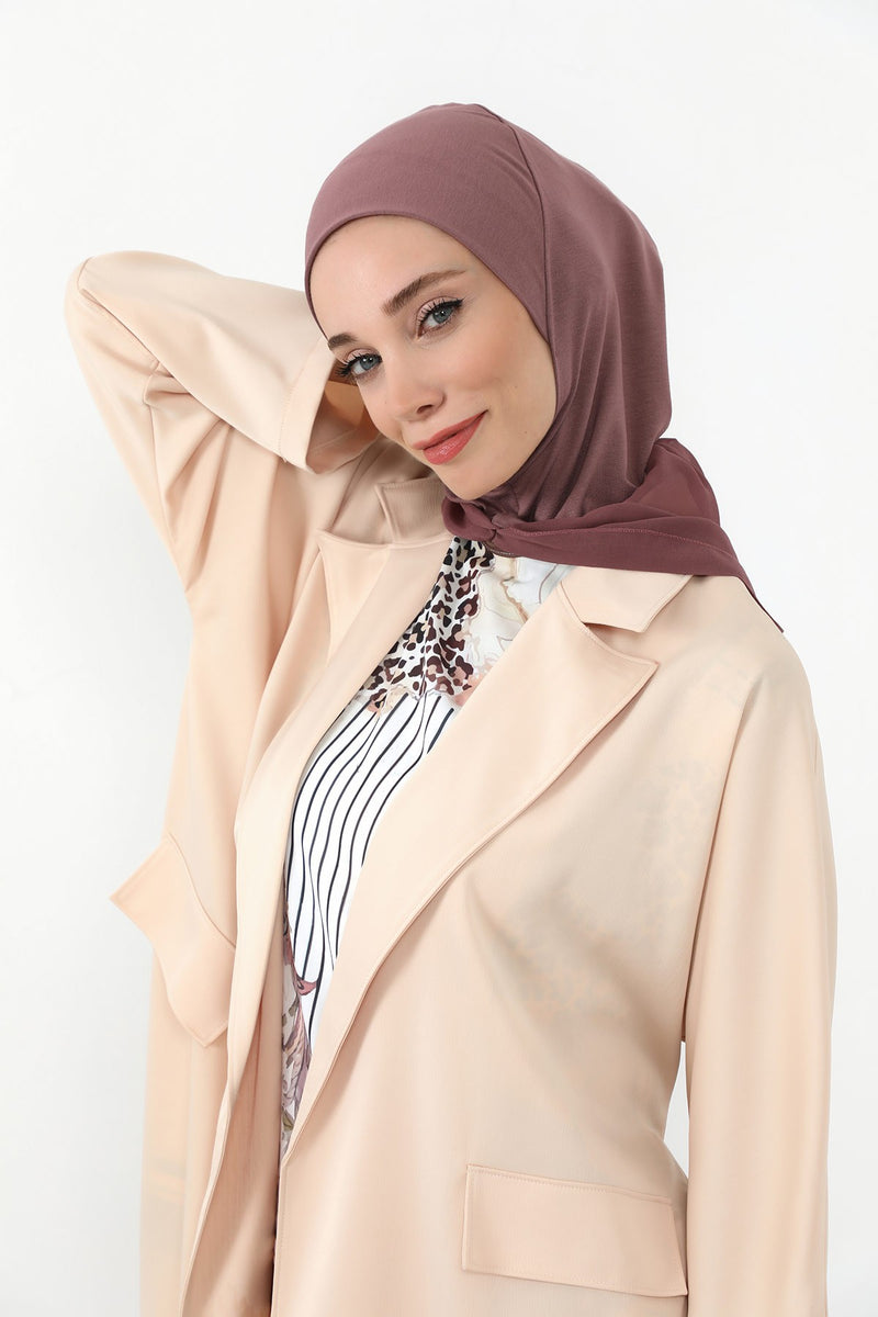 Neck-Covering Jersey Bonnet with Chiffon Hood, Full-Coverage Bonnet with Lightweight Chiffon Hood,B-95